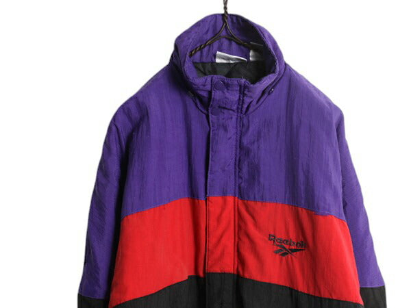 90s リーボック 中綿 ナイロン ジャケット メンズ M 古着 オールド REEBOK フルジップ ジャンパー ハイネック キルティング ライナー 付き