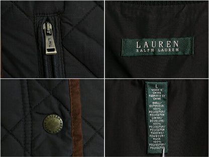 00s LAUREN ラルフローレン 中綿 キルティング ナイロン ベスト レディース L オールド ポロ 重ね着  前開き ハイネック スタンドカラー 黒