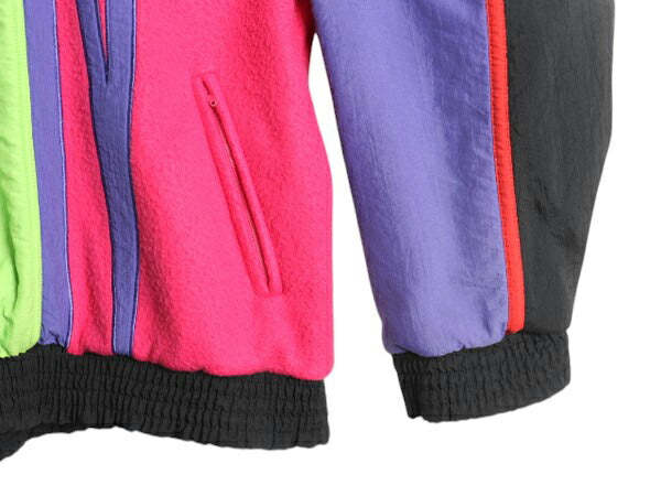 80s アディダス クレイジー パターン ハーフジップ ジャケット メンズ XL 古着 ヴィンテージ ADIDAS ナイロン フリース 切替 プルオーバー