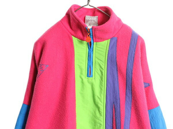 80s アディダス クレイジー パターン ハーフジップ ジャケット メンズ XL 古着 ヴィンテージ ADIDAS ナイロン フリース 切替 プルオーバー