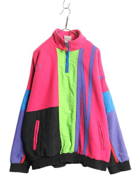 80s アディダス クレイジー パターン ハーフジップ ジャケット メンズ XL 古着 ヴィンテージ ADIDAS ナイロン フリース 切替 プルオーバー