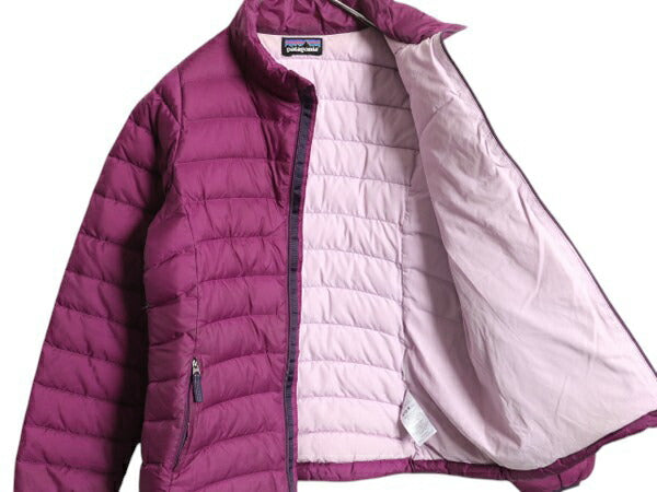 パタゴニア ダウン セーター キッズ XXL レディース M 程/ 古着 Patagonia ナイロン ジャケット ブルゾン ハイネック フルジップ パープル