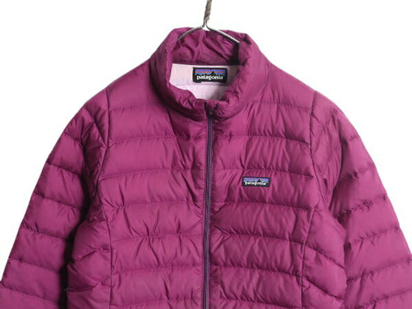 パタゴニア ダウン セーター キッズ XXL レディース M 程/ 古着 Patagonia ナイロン ジャケット ブルゾン ハイネック フルジップ パープル