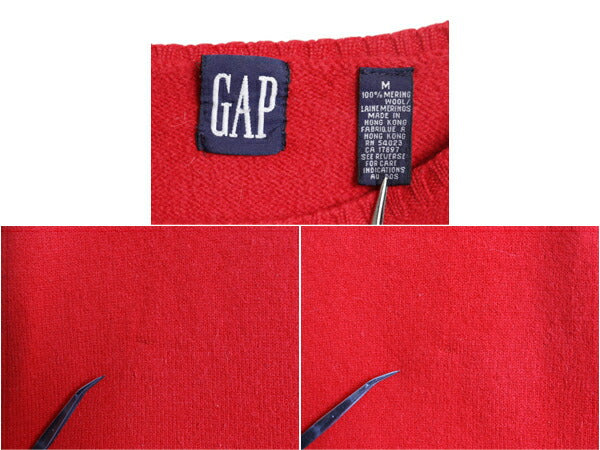 90s OLD GAP ニット セーター メンズ M 古着 90年代 オールド ギャップ メリノ ウール クルーネック 無地 ミドルゲージ レッド カットソー