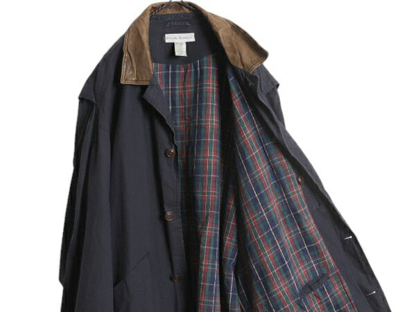 90s バナナリパブリック ハンティング ジャケット メンズ XL 古着 オールド BANANA REPUBLIC フィールド ハーフ コート 襟 本革 レザー 紺