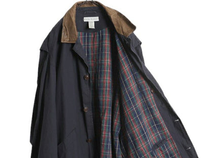 90s バナナリパブリック ハンティング ジャケット メンズ XL 古着 オールド BANANA REPUBLIC フィールド ハーフ コート 襟 本革 レザー 紺