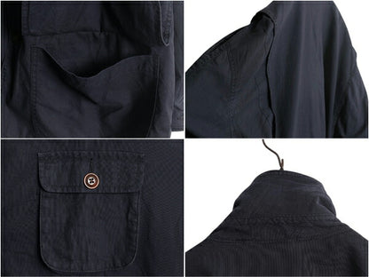 90s バナナリパブリック ハンティング ジャケット メンズ XL 古着 オールド BANANA REPUBLIC フィールド ハーフ コート 襟 本革 レザー 紺