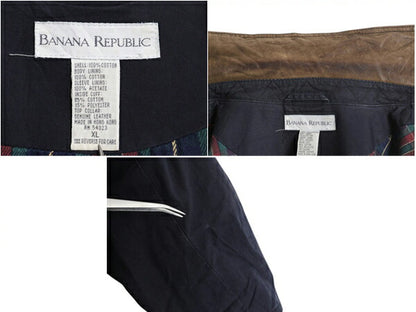 90s バナナリパブリック ハンティング ジャケット メンズ XL 古着 オールド BANANA REPUBLIC フィールド ハーフ コート 襟 本革 レザー 紺