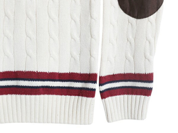 チャップス ラルフローレン チルデン コットン ニット セーター レディース L / ポロ CHAPS Vネック ケーブル エルボーパッチ ナチュラル