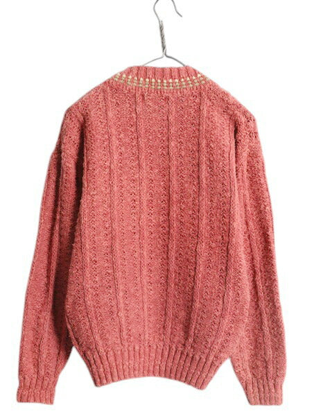 80s エルエルビーン チルデン ニット セーター メンズ レディース M 古着 旧タグ ヴィンテージ LLBEAN Vネック リネン コットン ケーブル