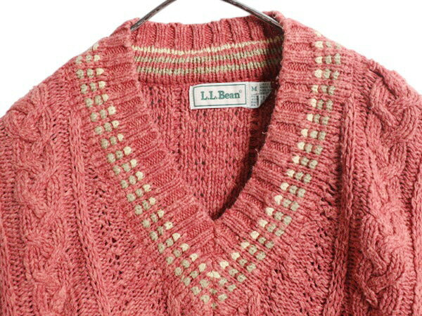 80s エルエルビーン チルデン ニット セーター メンズ レディース M 古着 旧タグ ヴィンテージ LLBEAN Vネック リネン コットン ケーブル