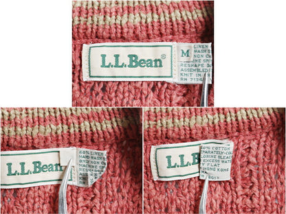 80s エルエルビーン チルデン ニット セーター メンズ レディース M 古着 旧タグ ヴィンテージ LLBEAN Vネック リネン コットン ケーブル