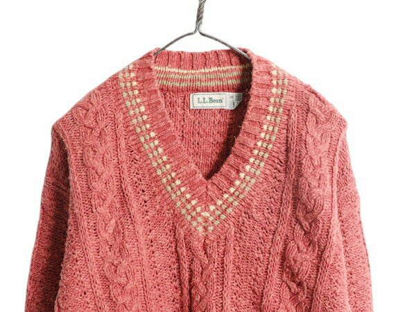 80s エルエルビーン チルデン ニット セーター メンズ レディース M 古着 旧タグ ヴィンテージ LLBEAN Vネック リネン コットン ケーブル