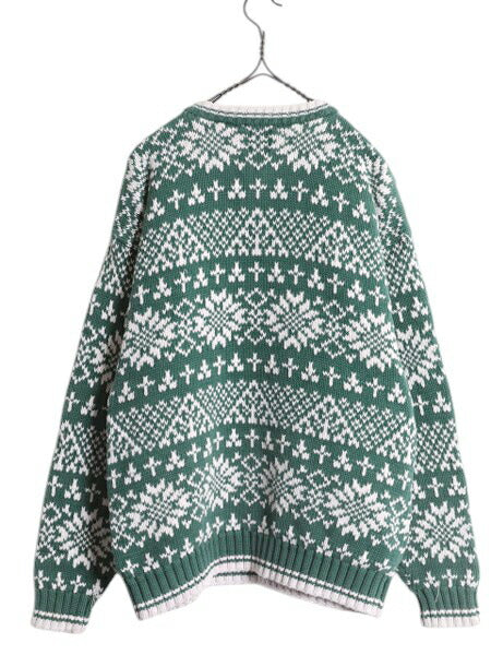 90s OLD GAP コットン ニット セーター メンズ レディース S 古着 旧タグ オールド ギャップ ヘビーウェイト ノルディック バーズアイ 総柄