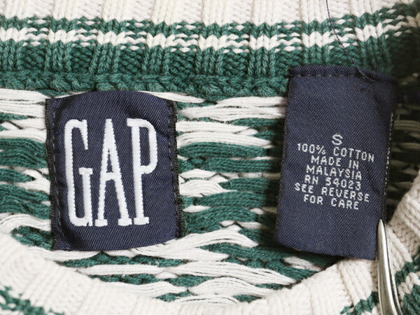 90s OLD GAP コットン ニット セーター メンズ レディース S 古着 旧タグ オールド ギャップ ヘビーウェイト ノルディック バーズアイ 総柄