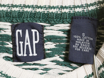 90s OLD GAP コットン ニット セーター メンズ レディース S 古着 旧タグ オールド ギャップ ヘビーウェイト ノルディック バーズアイ 総柄