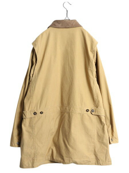 90s エルエルビーン ハンティング ジャケット レディース XL 古着 オールド LLBEAN アウトドア カバーオール ハーフ コート 襟 本革 レザー