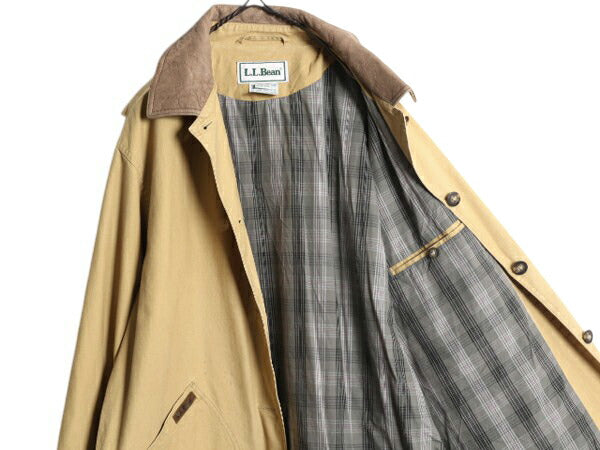 90s エルエルビーン ハンティング ジャケット レディース XL 古着 オールド LLBEAN アウトドア カバーオール ハーフ コート 襟 本革 レザー