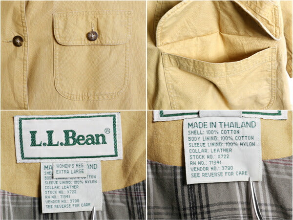 90s エルエルビーン ハンティング ジャケット レディース XL 古着 オールド LLBEAN アウトドア カバーオール ハーフ コート 襟 本革 レザー
