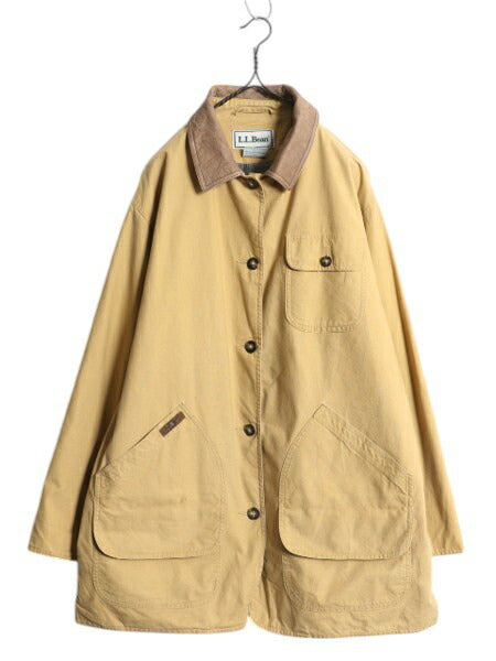 90s エルエルビーン ハンティング ジャケット レディース XL 古着 オールド LLBEAN アウトドア カバーオール ハーフ コート 襟 本革 レザー