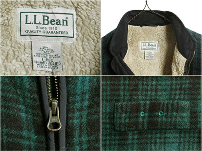 エルエルビーン チェック ウール ベスト メンズ L / LLBEAN 裏 ボア パイル フリース ライナー付き フルジップ ハイネック 重ね着 ツートン