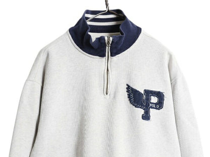 00s ポロ ラルフローレン P-WING 刺繍 ハーフジップ スウェット メンズ XL オールド 裏起毛 トレーナー 大きいサイズ ハイネック ツートン