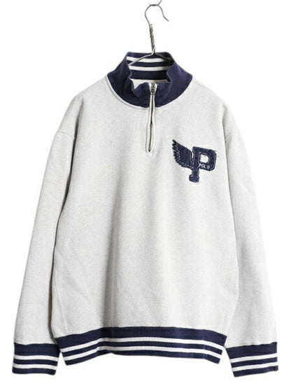 00s ポロ ラルフローレン P-WING 刺繍 ハーフジップ スウェット メンズ XL オールド 裏起毛 トレーナー 大きいサイズ ハイネック ツートン