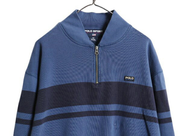 90s ポロスポーツ ラルフローレン ハーフジップ 長袖 Tシャツ メンズ XXL / オールド ボーダー プルオーバー ヘビーウェイト 大きいサイズ