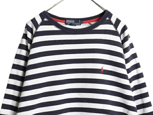 90s ポロ ラルフローレン ボーダー スウェット メンズ XL / オールド クルーネック 裏起毛 ツートン ワンポイント 大きいサイズ トレーナー