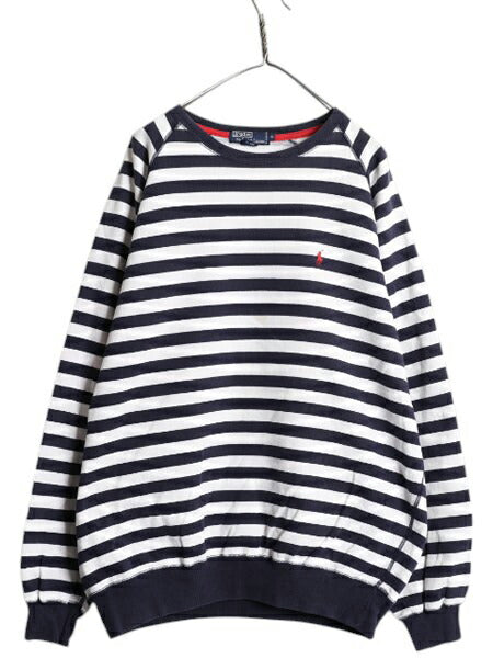 90s ポロ ラルフローレン ボーダー スウェット メンズ XL / オールド クルーネック 裏起毛 ツートン ワンポイント 大きいサイズ トレーナー