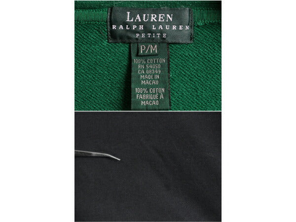 00s LAUREN ラルフローレン ハーフジップ 七分袖 スウェット レディース M オールド ポロ ハイネック クロスフラッグ ツートン カットソー