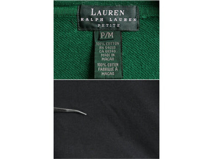 00s LAUREN ラルフローレン ハーフジップ 七分袖 スウェット レディース M オールド ポロ ハイネック クロスフラッグ ツートン カットソー
