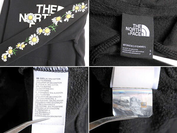 ノースフェイス プリント スウェット フード パーカー レディース S / 古着 The North Face プルオーバー 裏起毛 アウトドア 袖プリント 黒
