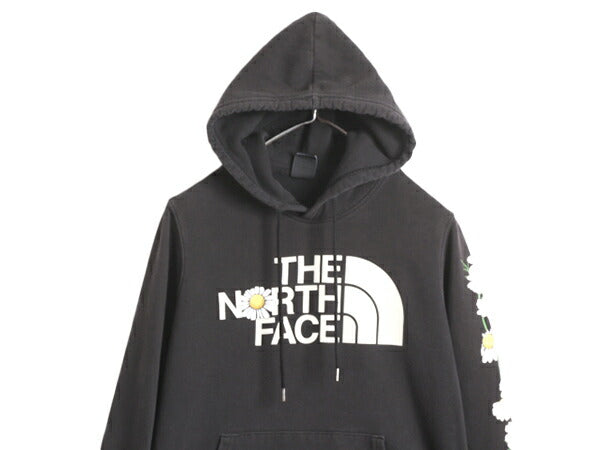 ノースフェイス プリント スウェット フード パーカー レディース S / 古着 The North Face プルオーバー 裏起毛 アウトドア 袖プリント 黒