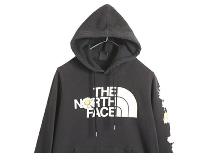 ノースフェイス プリント スウェット フード パーカー レディース S / 古着 The North Face プルオーバー 裏起毛 アウトドア 袖プリント 黒