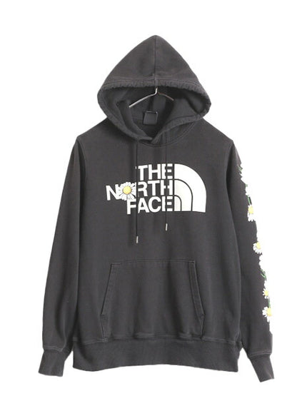 ノースフェイス プリント スウェット フード パーカー レディース S / 古着 The North Face プルオーバー 裏起毛 アウトドア 袖プリント 黒