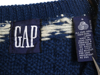 90s OLD GAP 3D 立体編み ウール デザイン ニット セーター メンズ S / オールド ギャップ ノルディック 総柄 ヘビーウェイト バーズアイ