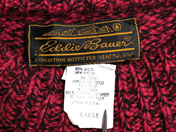 80s USA製 エディーバウアー ウール 二ット セーター メンズ L 小さめ M 程 Eddie Bauer ヴィンテージ 黒タグ クルーネック ミックスカラー