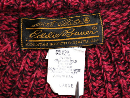 80s USA製 エディーバウアー ウール 二ット セーター メンズ L 小さめ M 程 Eddie Bauer ヴィンテージ 黒タグ クルーネック ミックスカラー