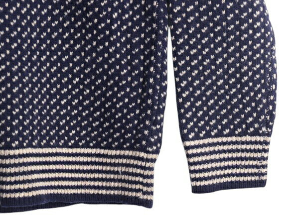 J CREW バーズアイ ラム ウール ニット セーター メンズ L 古着 ジェイクルー ノルディック クルーネック ミドルゲージ ツートン 総柄 紺
