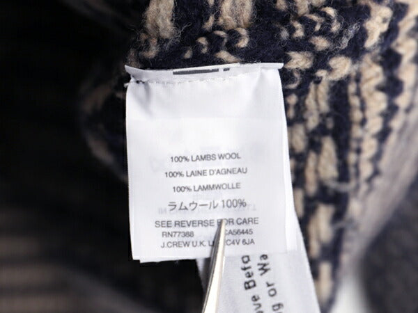 J CREW バーズアイ ラム ウール ニット セーター メンズ L 古着 ジェイクルー ノルディック クルーネック ミドルゲージ ツートン 総柄 紺