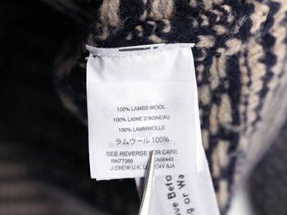 J CREW バーズアイ ラム ウール ニット セーター メンズ L 古着 ジェイクルー ノルディック クルーネック ミドルゲージ ツートン 総柄 紺