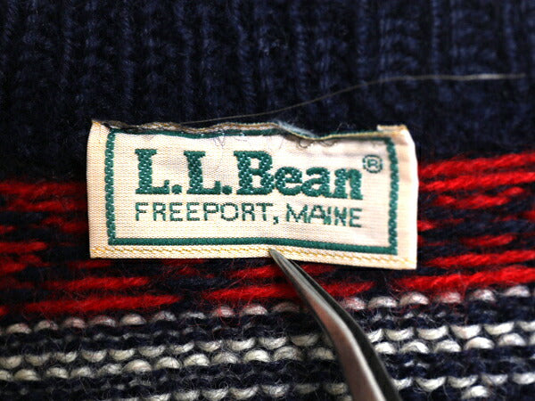 80s エルエルビーン ノルディック ウール ニット セーター メンズ L 程/ ヴィンテージ LLBEAN バーズアイ アウトドア クルーネック 総柄 紺
