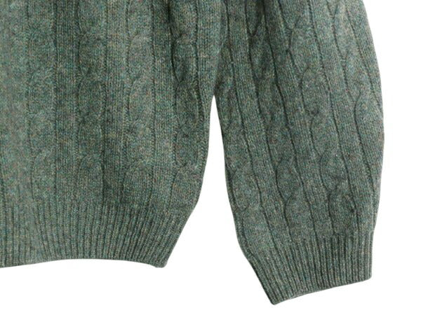 90s スコットランド製 エルエルビーン ラム ウール ケーブル ニット セーター メンズ L / オールド LLBEAN 無地 クルーネック ミドルゲージ