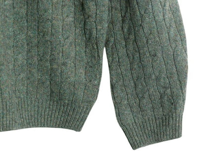 90s スコットランド製 エルエルビーン ラム ウール ケーブル ニット セーター メンズ L / オールド LLBEAN 無地 クルーネック ミドルゲージ