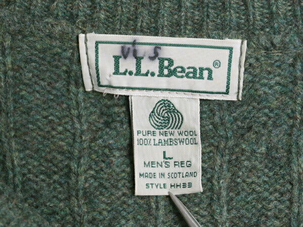 90s スコットランド製 エルエルビーン ラム ウール ケーブル ニット セーター メンズ L / オールド LLBEAN 無地 クルーネック ミドルゲージ