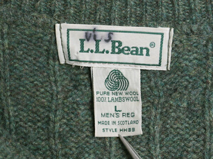 90s スコットランド製 エルエルビーン ラム ウール ケーブル ニット セーター メンズ L / オールド LLBEAN 無地 クルーネック ミドルゲージ
