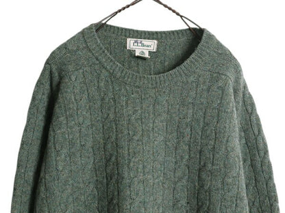 90s スコットランド製 エルエルビーン ラム ウール ケーブル ニット セーター メンズ L / オールド LLBEAN 無地 クルーネック ミドルゲージ