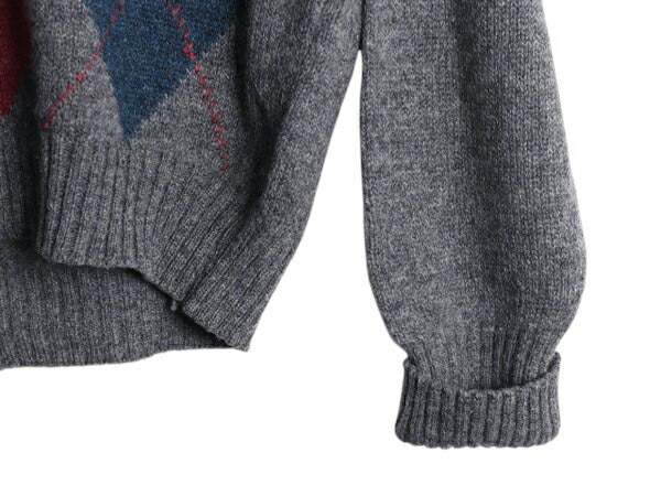 80s アイルランド製 エルエルビーン シェットランド ウール ニット セーター メンズ L ヴィンテージ LLBEAN アーガイル 総柄 クルーネック