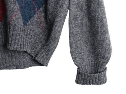 80s アイルランド製 エルエルビーン シェットランド ウール ニット セーター メンズ L ヴィンテージ LLBEAN アーガイル 総柄 クルーネック